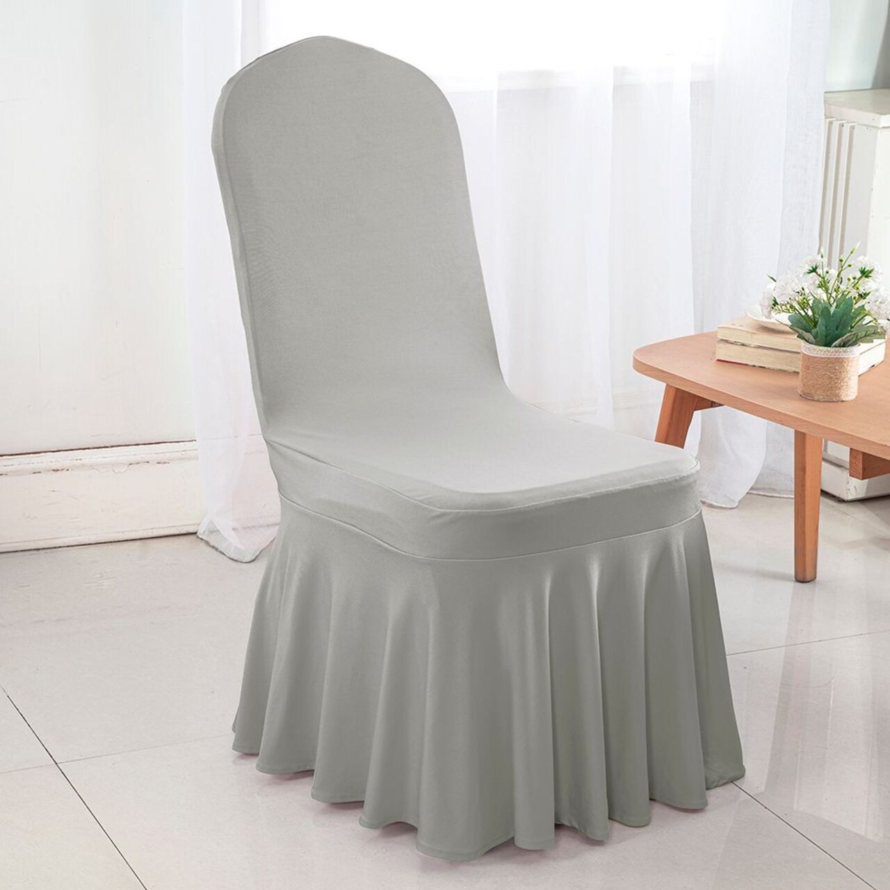 Spandex Banquet Skirt Chair Cover Silver Elegant Stretch Skirt Fit Durable Event Decor